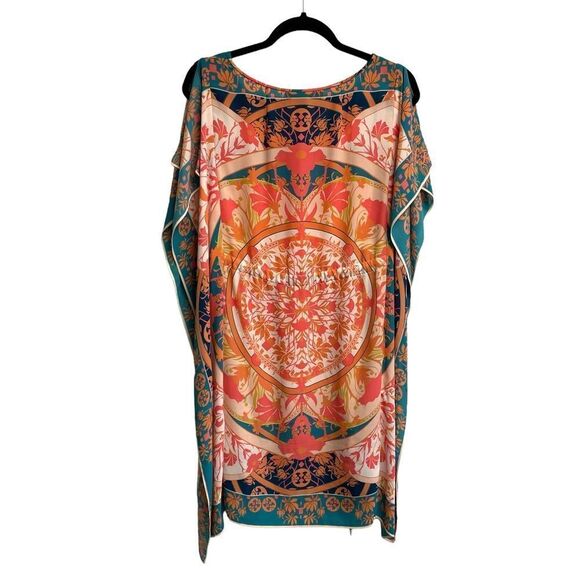 BCBGMAXAZRIA Boho Kaftan Printed Mini Knee Length Dress Coverup Pink Blue XS - Picture 5 of 13